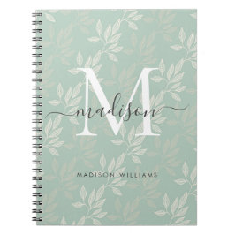 Modernt monogram teal botaniska blad Girly skrift Anteckningsbok