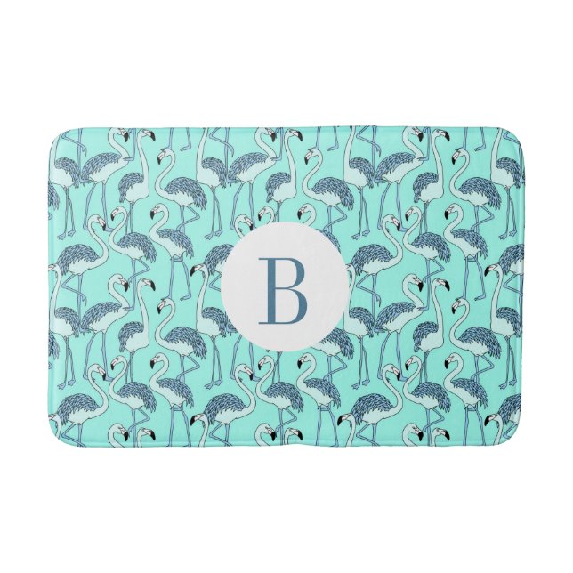 Modernt monogram tropiskt flamingomönster badrumsmatta (Framsidan)