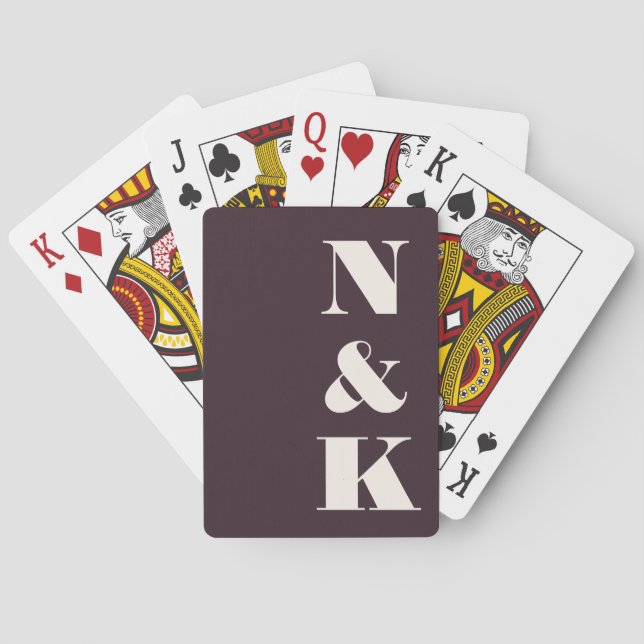 Modernt Monogram Vinter Plommon Bröllop Casinokort (Baksidan)