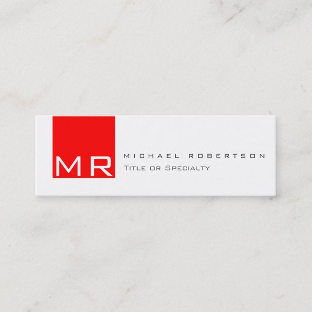 Modernt monogram vitt rött rent visitkort (Framsida)