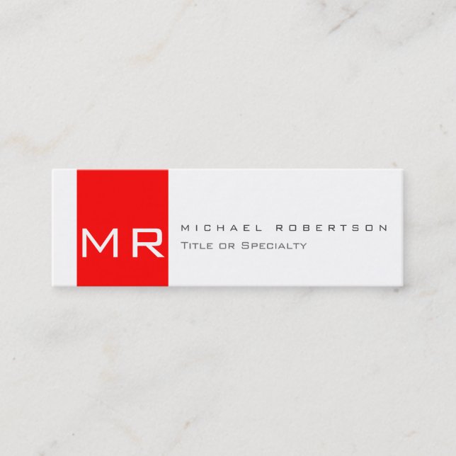 Modernt monogram vitt rött rent visitkort (Framsida)