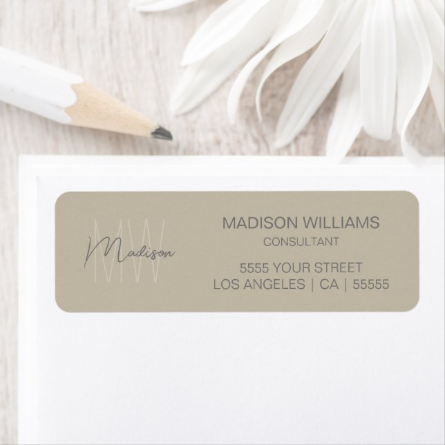 Modernt Monogramlogotyp Beige Konsult Returadress Etikett (Insitu)