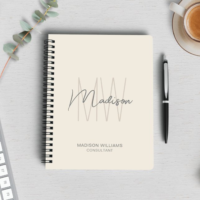 Modernt monogramlogotyp Creme Tan Konsult Anteckningsbok (Modern Monogram Logo Cream Tan Consultant Notebook)