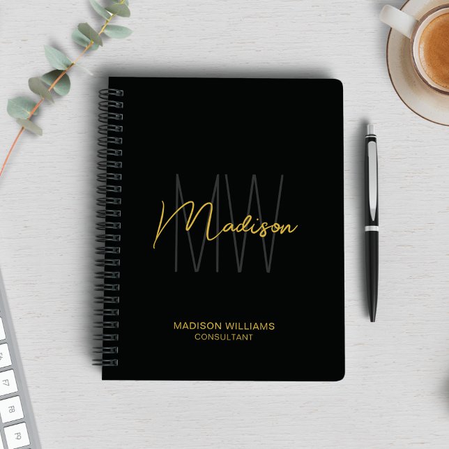 Modernt monogramlogotyp Svart Guld Konsult Anteckningsbok (Modern Monogram Logo Black Gold Consultant Notebook)