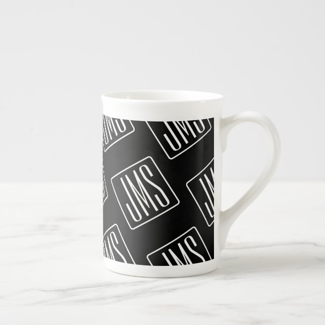 Modernt monogrammönster | Svart & Vitt Benporslin Mugg (Höger)