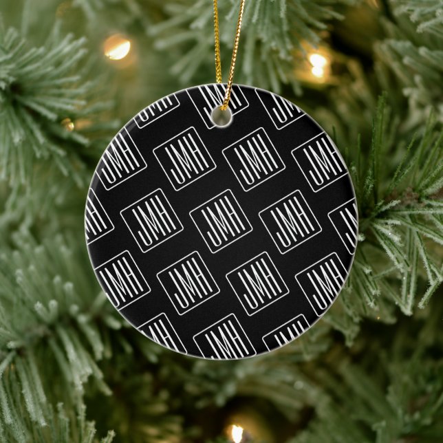 Modernt monogrammönster | Svart & Vitt Julgransprydnad Keramik (Träd)