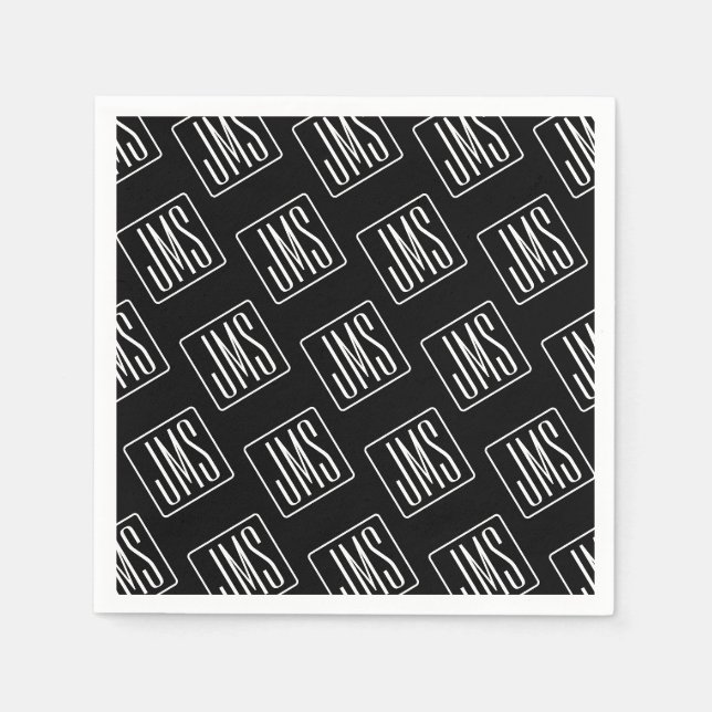 Modernt monogrammönster | Svart & Vitt Pappersservett (Framsidan)