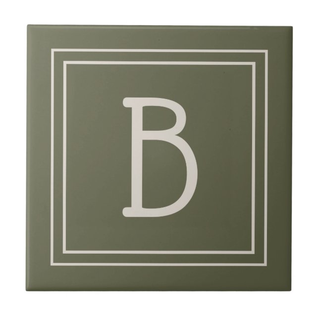 Modernt monogrammosaik i mossgrönt och offwhite kakelplatta (Framsidan)