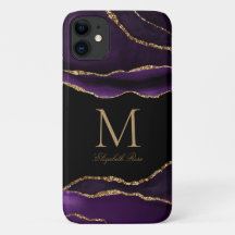 Modernt monogramnamn Lila Agat Guld Svart
