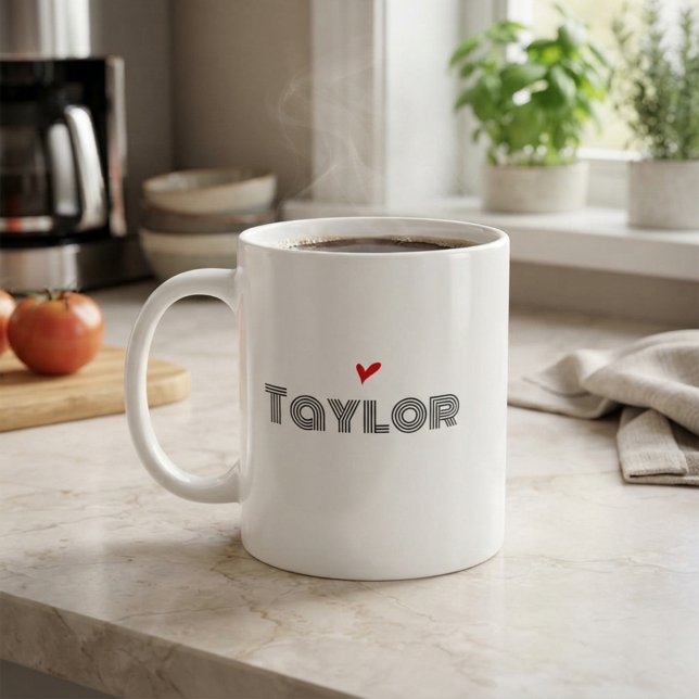 Modernt Monogramnamn Rött Hjärta Kaffemugg (Skapare uppladdad)