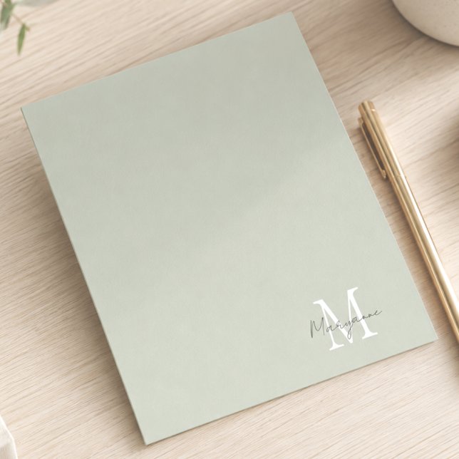 Modernt Monogramnamn Sålgrönt Anteckningskort (Skapare uppladdad)