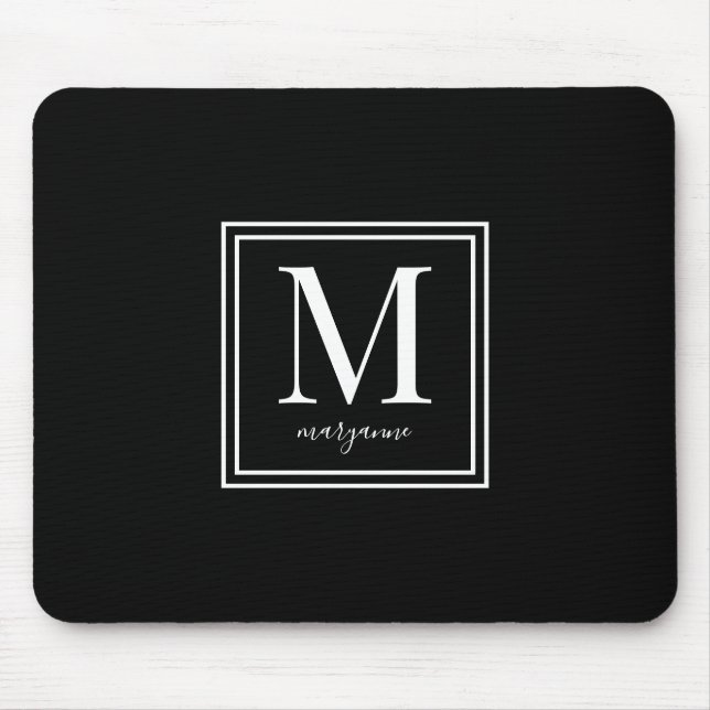 Modernt Monogramnamn Svart & Vitt Musmatta (Framsidan)