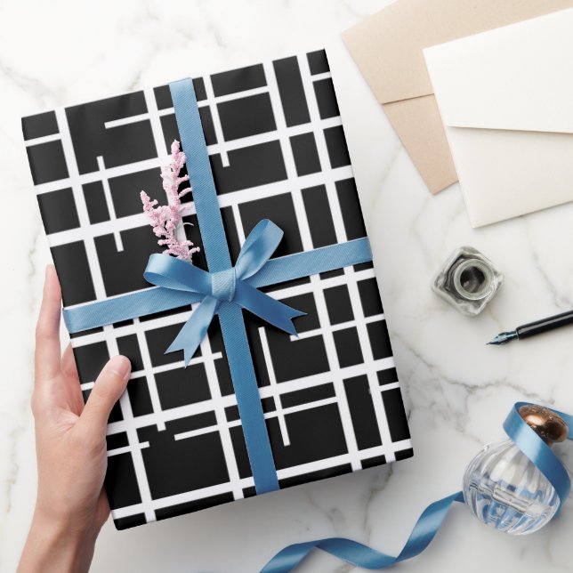 Modernt monokromt rutnät svart abstrakt mönster presentpapper (Gifting)