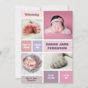Modernt Mönster Foto Collage Nyfödd Baby Flicka Meddelande