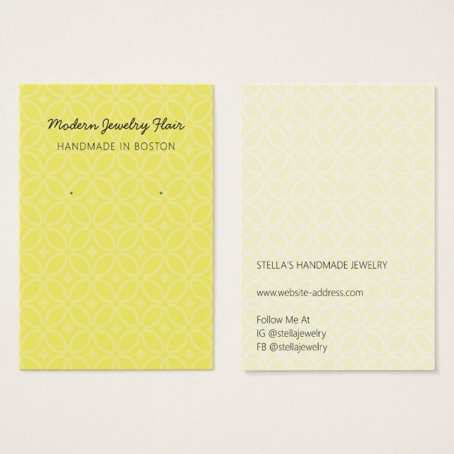 Modernt mönster Livlig gul örhänge displaykort Visitkort (Framsida & baksida)