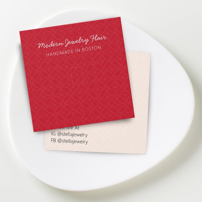 Modernt mönster Ljus Levande Röd Ring Visningskort Fyrkantigt Visitkort (Modern Pattern Bright Vivid Red Ring Display Card)