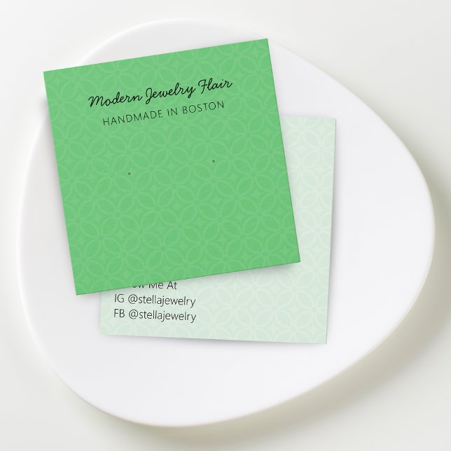 Modernt mönster ljusgrön örhänge visningskort fyrkantigt visitkort (Modern Pattern Bright Vivid Green Earring Display Card)