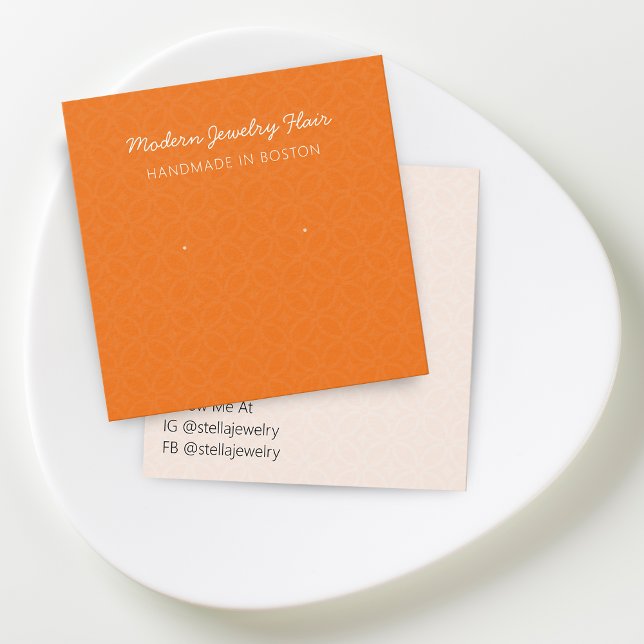 Modernt mönster orange örhänge visningskort fyrkantigt visitkort (Modern Pattern Orange Earring Display Card)