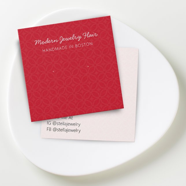 Modernt mönster Rött örhänge Visningskort Fyrkantigt Visitkort (Modern Pattern Red Earring Display Card)