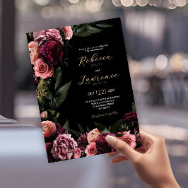 Modernt Moody rosa blomsterbröllop Inbjudningar