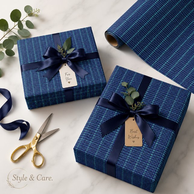 Modernt mörkblått rutigt mönster inslagspapper presentpapper (Modern Dark Blue Checkered Pattern Wrapping Paper)