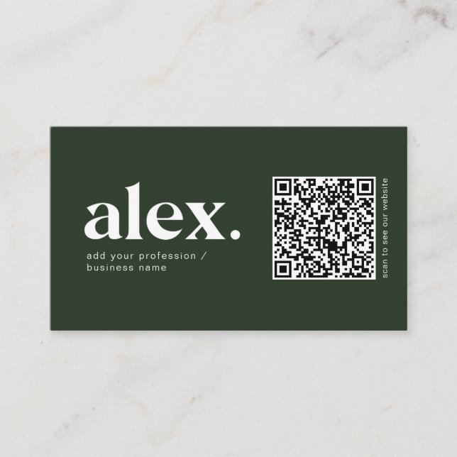 Modernt mörkgrönt QR-kod logotyp visitkort (Framsida)