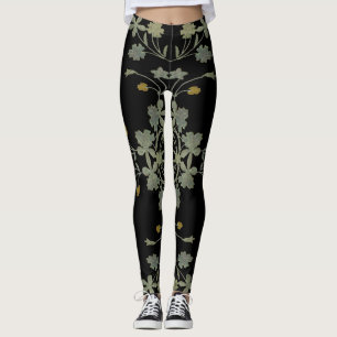Modernt Mörkt Blommigt Utförligt Grått Guld Svart Leggings