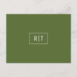 Modernt mörkt olivgrönt monogram vykort