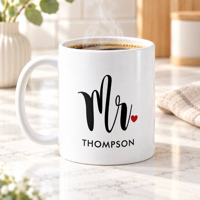 Modernt Mr Calligraphy Heart Monogram Kaffemugg (Skapare uppladdad)