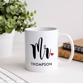 Modernt Mr Calligraphy Heart Monogram Kaffemugg