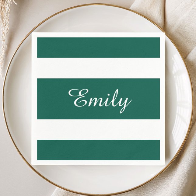 Modernt namn med gröna ränder  pappersservett (Modern Green Stripes Name Napkins)