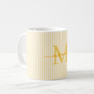 Modernt namn med gul randmonogram kaffemugg