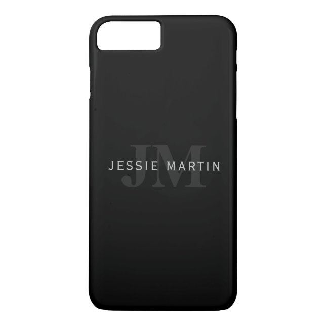 Modernt namn & monogram | Grått & Svart Case-Mate iPhone Skal (Baksida)