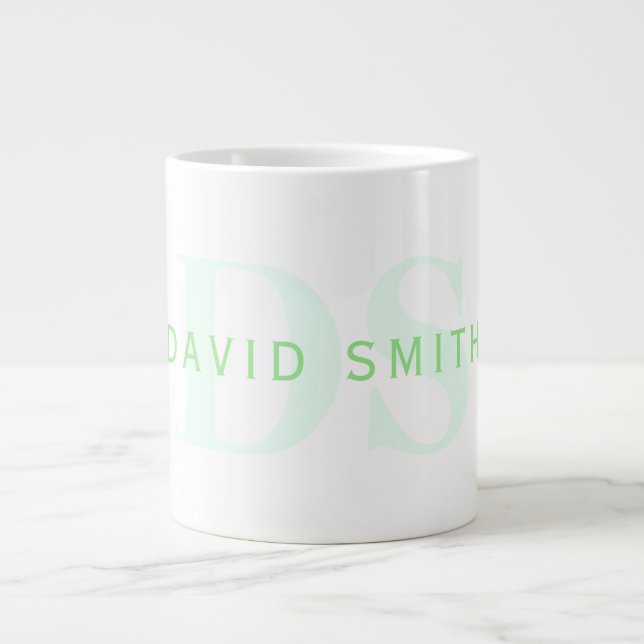 Modernt namn & monogram | Grönt & Vitt Jumbo Mugg (Framsidan)