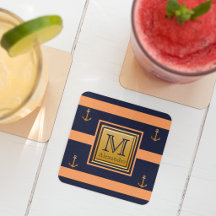 Modernt nautiskt ankare Blått Orange Guld Monogram