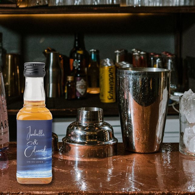 Modernt Navy Blått Akvarell Penseelstreek Mini Spritflaskor Etikett (Skapare uppladdad)