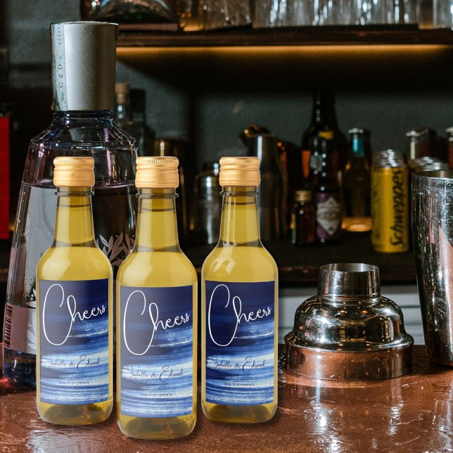 Modernt Navy Blått & Vitt Akvarellpenseldrag Vinetikett (Skapare uppladdad)