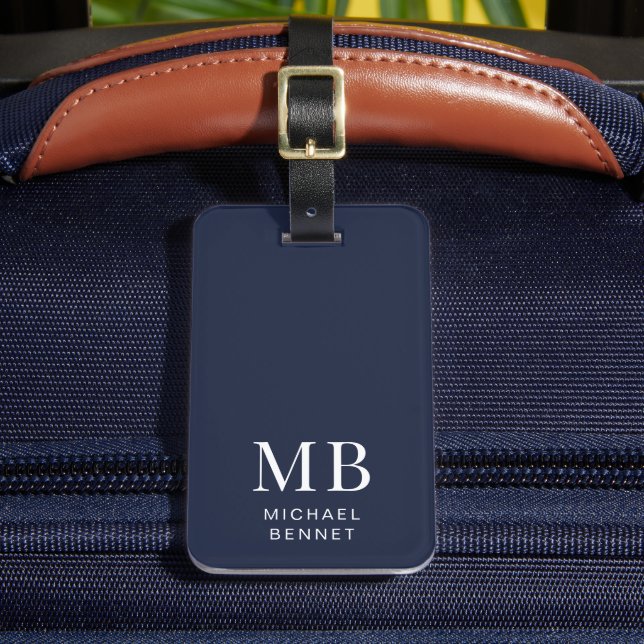 Modernt Navyblått Monogram Bagagebricka (Framsida Insitu 2)