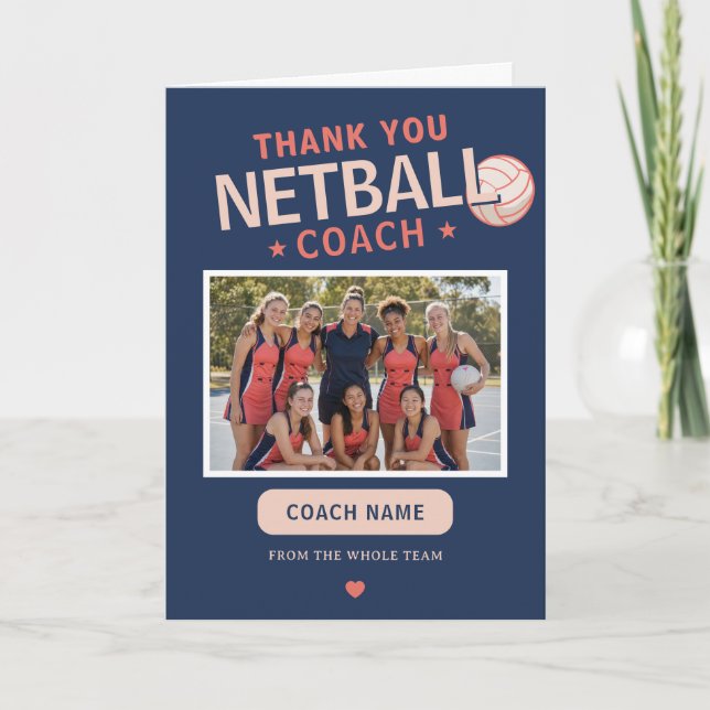 Modernt Netball-lag Foto Tränare Tack Kort (Framsida)