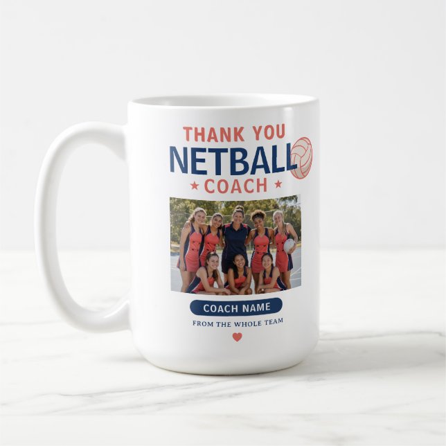 Modernt Netball Lagfoto Tack coach Kaffemugg (Vänster)