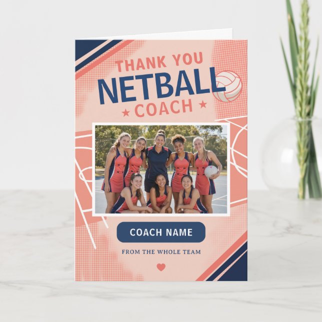 Modernt Netball Lagfoto Tränare Tack Kort (Framsida)