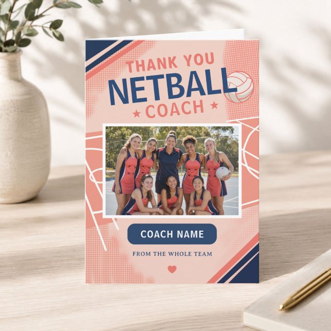 Modernt Netball Lagfoto Tränare Tack Kort (Skapare uppladdad)