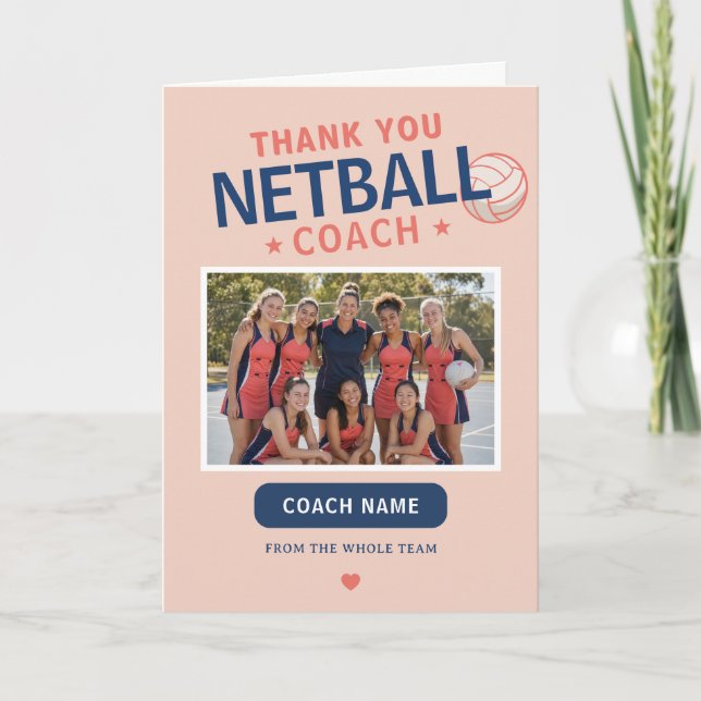 Modernt Netball Lagfoto Tränare Tack Kort (Framsida)