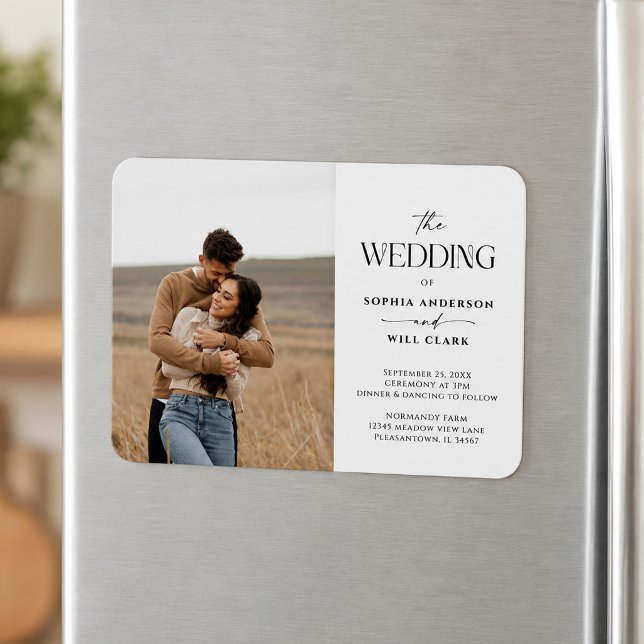 Modernt nyckfullt bröllopsinbjudan med foto magnet (Skapare uppladdad)