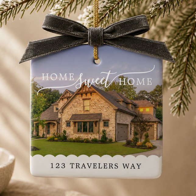 Modernt Nytt Hem Hus Foto Julgransprydnad Keramik (Modern New Home House Photo Ceramic Ornament)