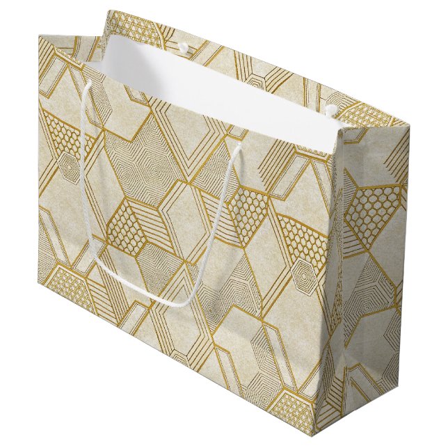 Modernt organiskt hexagonmönster | Kräm och beige  (Framsidan Vinklad)