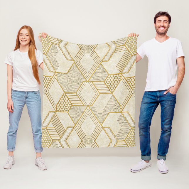Modernt organiskt hexagonmönster | Kräm och beige  Fleecefilt (På plats)