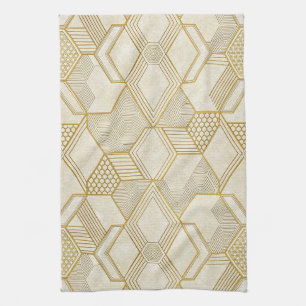 Modernt organiskt hexagonmönster Kräm och beige Kökshandduk