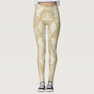 Modernt organiskt hexagonmönster Kräm och beige Leggings