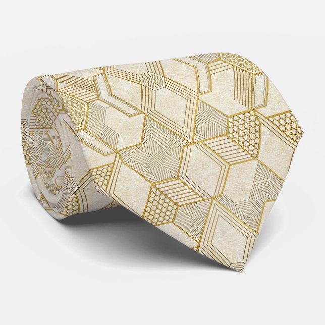 Modernt organiskt hexagonmönster | Kräm och beige  Slips (Rullad)
